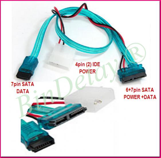 Slim SATA to SATA Kablo (Slim SATA 6+7pin to SATA 7pin+3.5 IDE 4pin Power)